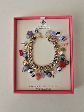 Atterri Rainbow Charm Bracelet NIB Ceramic & Cubic Zirconia
